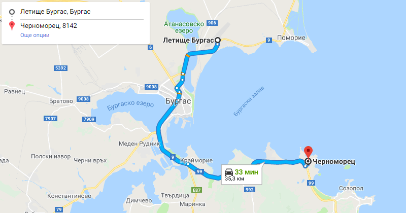 Бургас до Черноморец трансфер с такси, Самостоятелен такси трансфер Бургас Черноморец